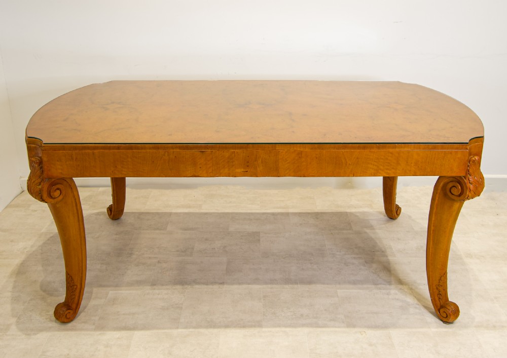 Antique Burr Walnut Dining Table – Carved Cabriole Legs – c.1930 – Art Deco