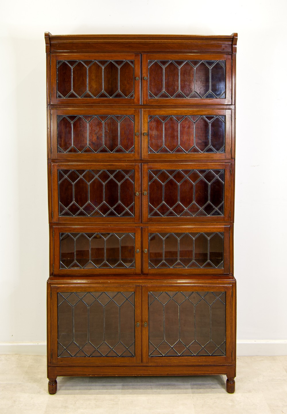 Antique Minty Mahogany Barrister Bookcase with Leaded Glass - Early 20th Century