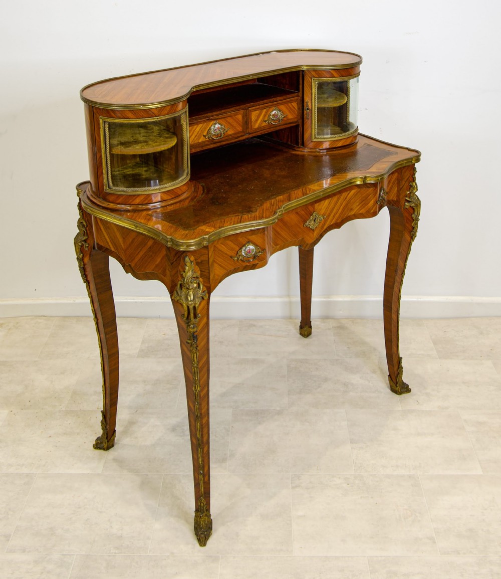 19th-Century French Kingwood Writing Desk with Ormolu & Porcelain Plaques