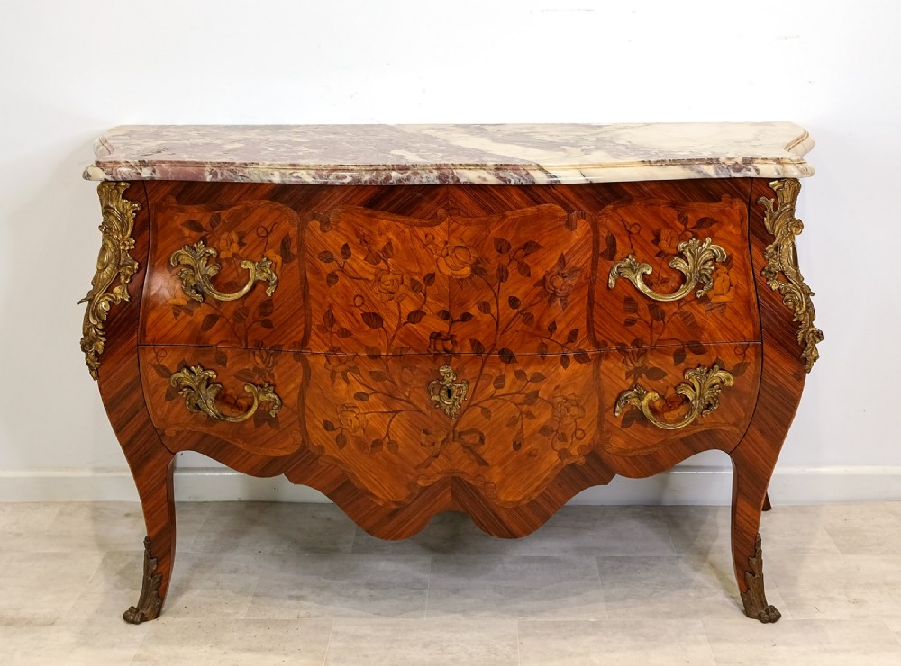 Fine 19th Century French Marquetry & Gilt Bronze Marble-Top Commode Chest (c.1880)