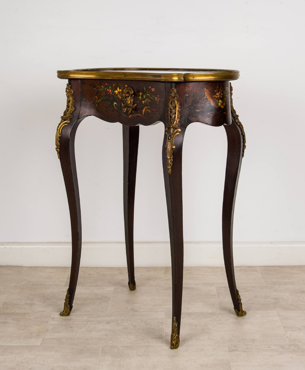 19th-Century French Vernis Martin Painted Side Table with Ormolu & Cabriole Legs