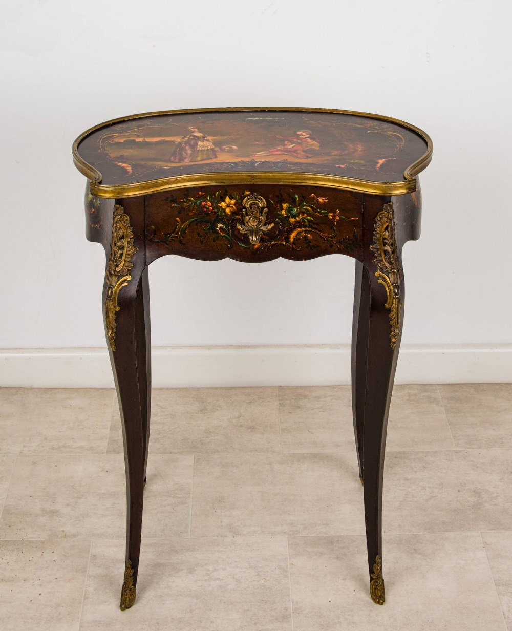 19th-Century French Vernis Martin Painted Side Table with Ormolu & Cabriole Legs View II