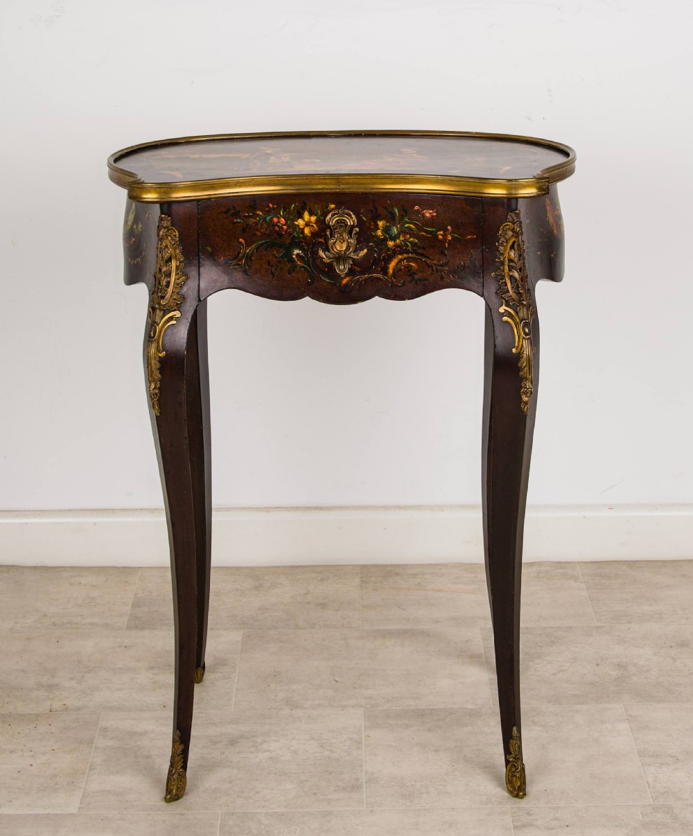 19th-Century French Vernis Martin Painted Side Table with Ormolu & Cabriole Legs View III