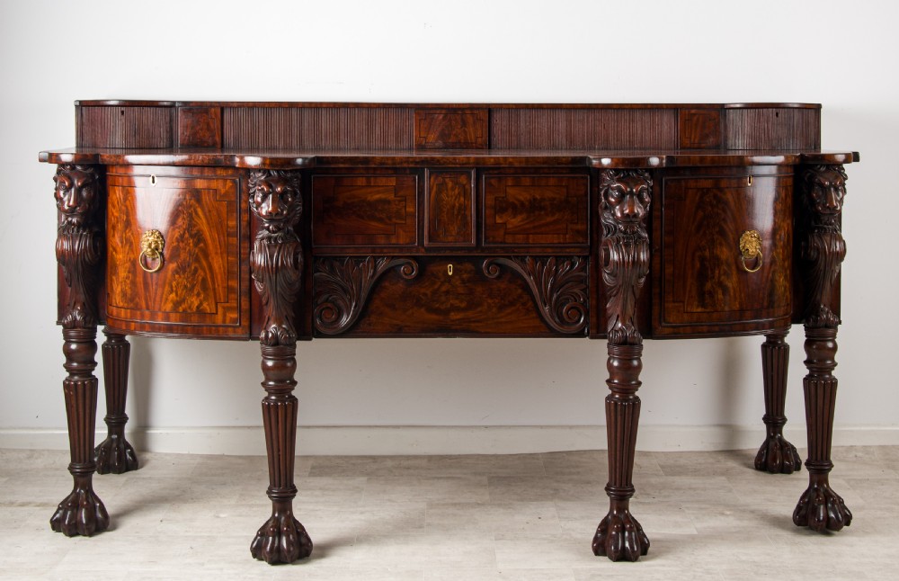 Exceptional Antique Georgian Mahogany Sideboard / Server With Bold Lion Carvings C.1820