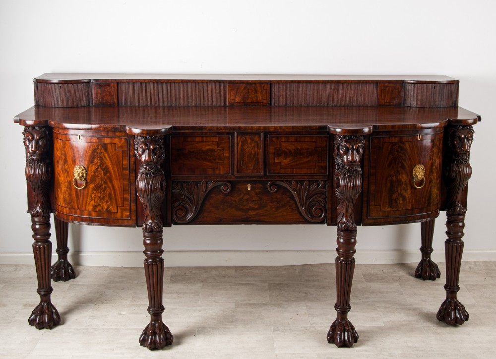 Exceptional Antique Georgian Mahogany Sideboard / Server With Bold Lion Carvings C.1820 View II