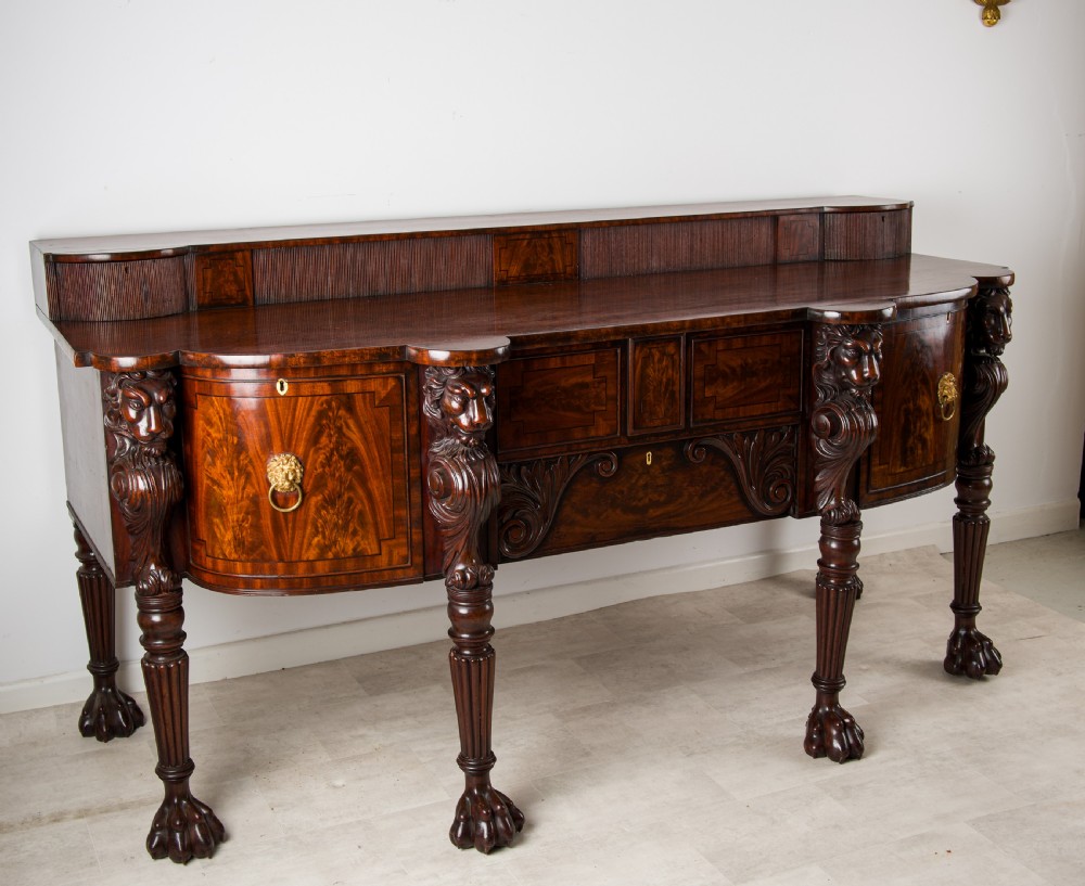 Exceptional Antique Georgian Mahogany Sideboard / Server With Bold Lion Carvings C.1820 View VII