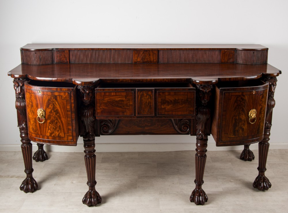 Exceptional Antique Georgian Mahogany Sideboard / Server With Bold Lion Carvings C.1820 View VIII