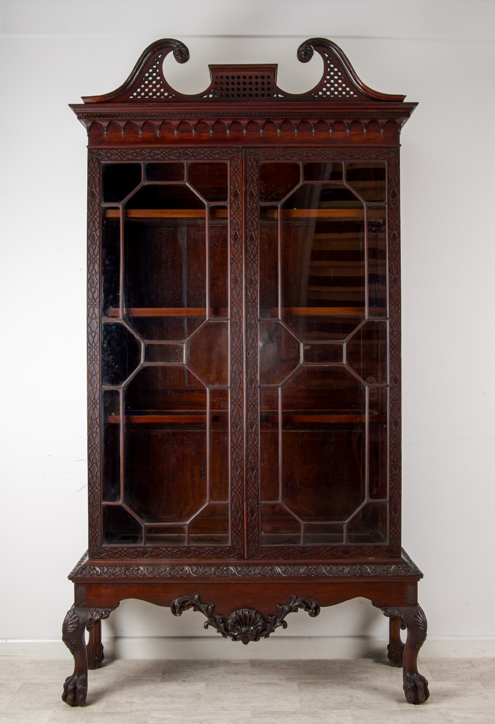 Fine 19th Century Carved Mahogany Chippendale Style Display Cabinet