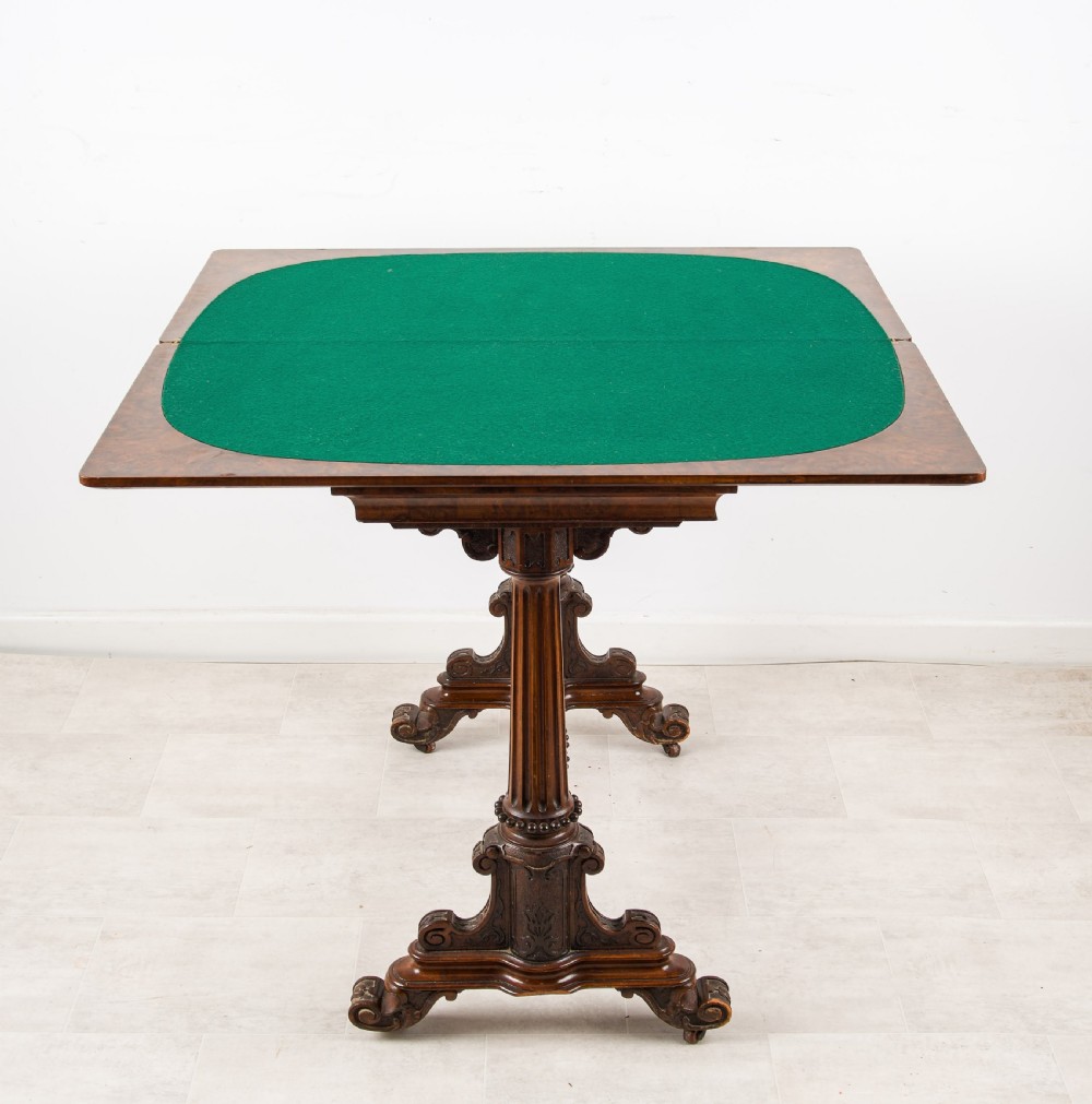 19th Century Burr Walnut Fold-Over Games / Card Table View IV