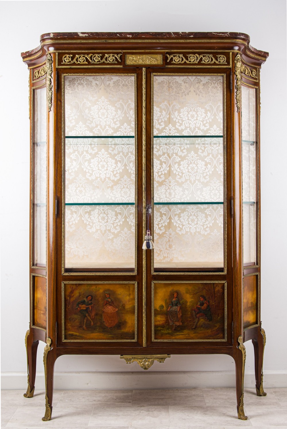 Fine French Vernis Martin Vitrine Cabinet with Marble Top & Ormolu, c.1880