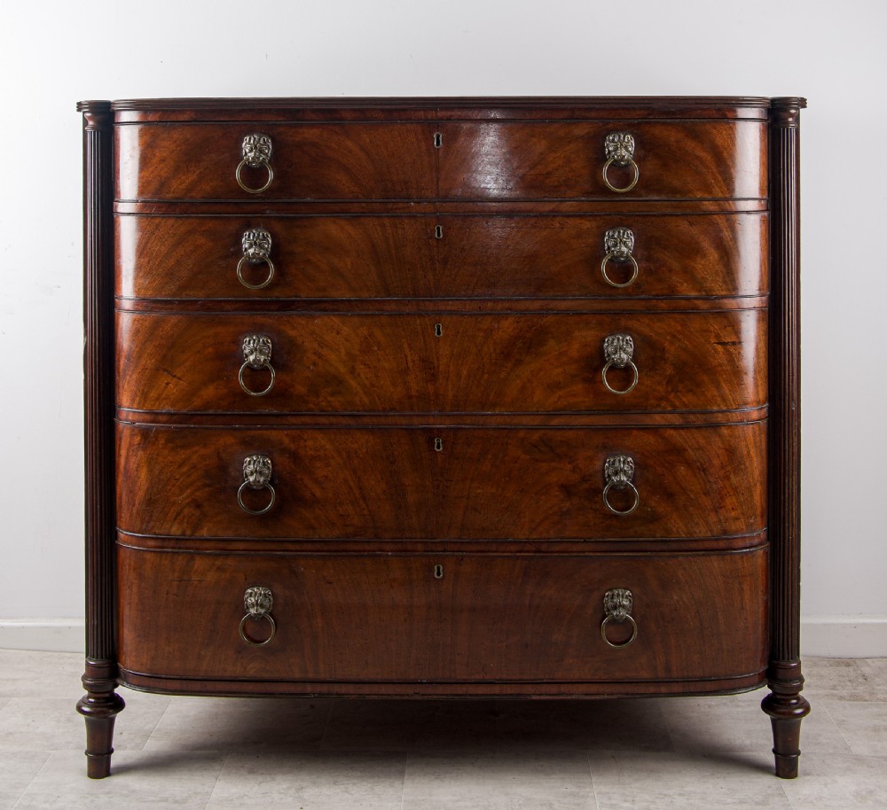 Antique Georgian Mahogany Bow Front Chest With lion Mask Handles