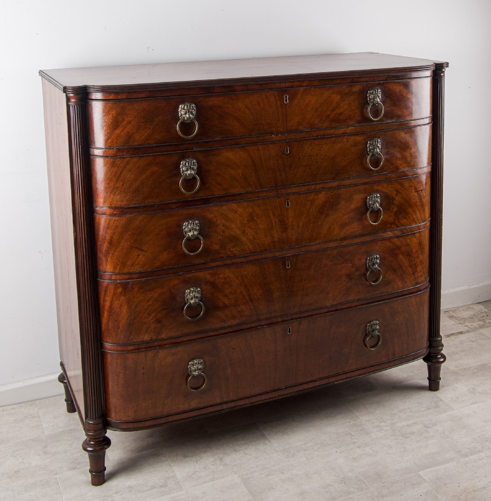Antique Georgian Mahogany Bow Front Chest With lion Mask Handles View II