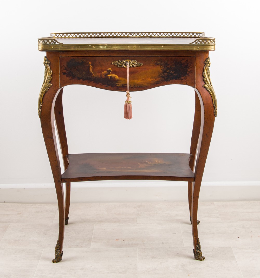 Fine 19th Century Vernis Martin Lacquered Side Table with Brass Gallery & Gilt Mounts View V