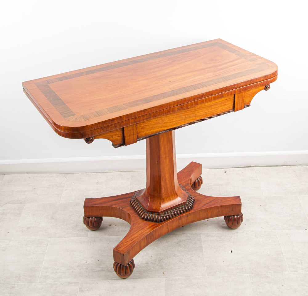 Antique Regency Satinwood & Mahogany Card Table - Games Table on Pedestal Base c.1820
