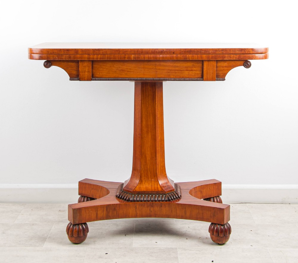 Antique Regency Satinwood & Mahogany Card Table - Games Table on Pedestal Base c.1820 View II
