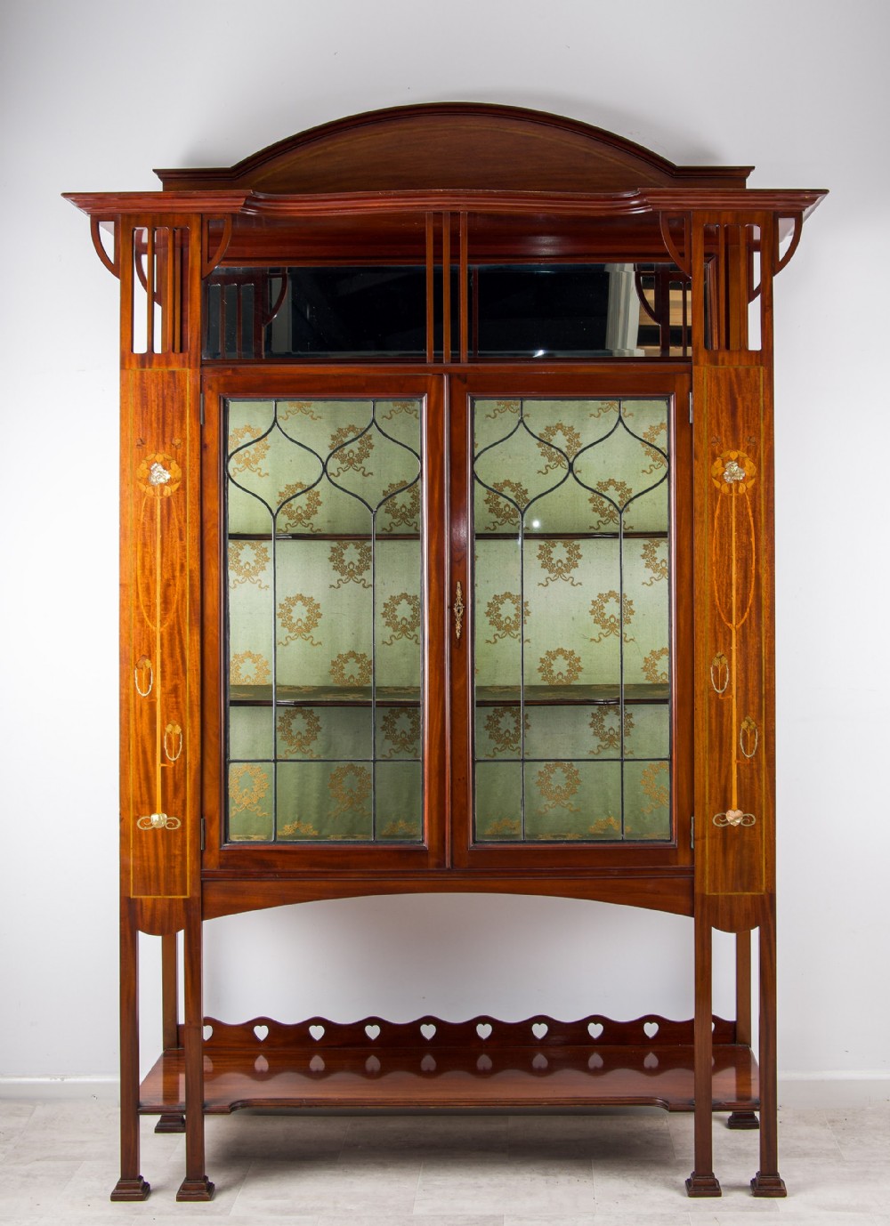Antique Art Nouveau Mahogany Display Cabinet - Inlaid, Leaded Glass, C.1900