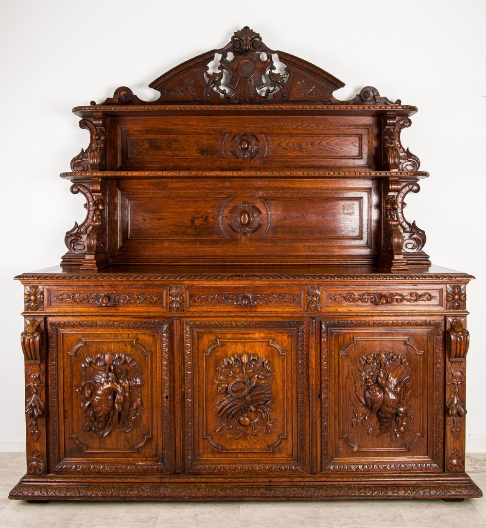Antique French Oak Sideboard Buffet Cabinet Circa 1880 Hand Carved 19th Century