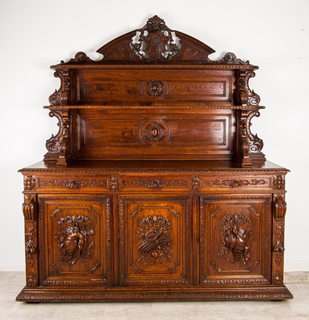 Antique French Oak Sideboard Buffet Cabinet Circa 1880 Hand Carved 19th Century View II
