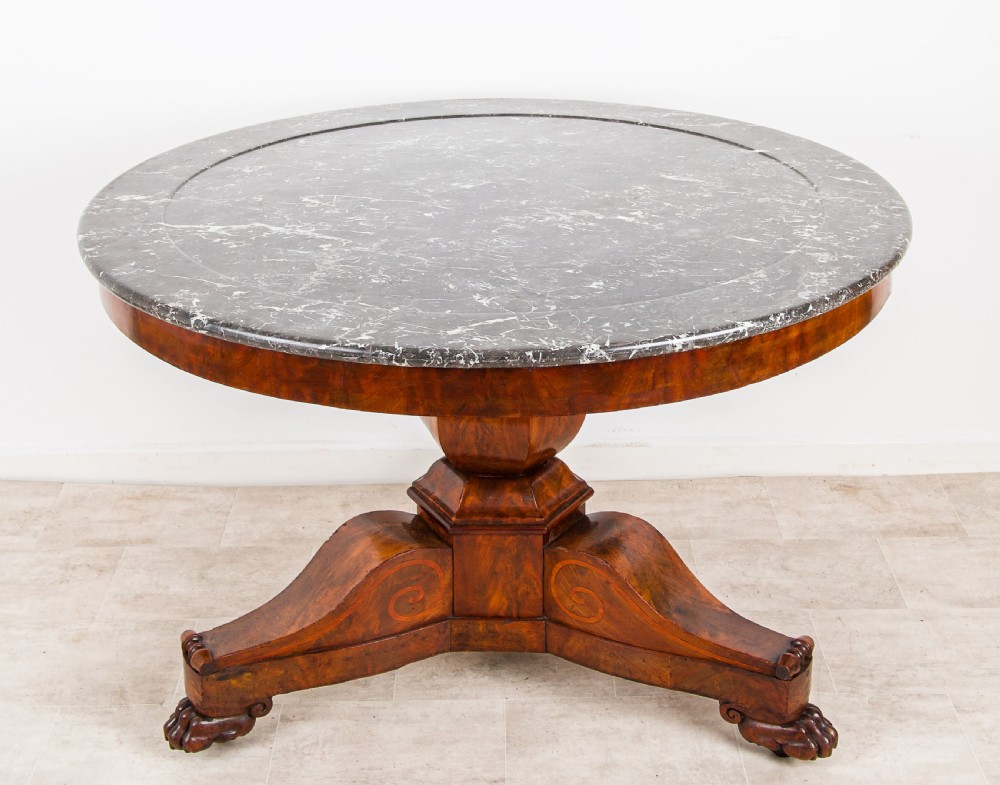 Antique Mahogany Centre Table with Marble Top - Large Round 