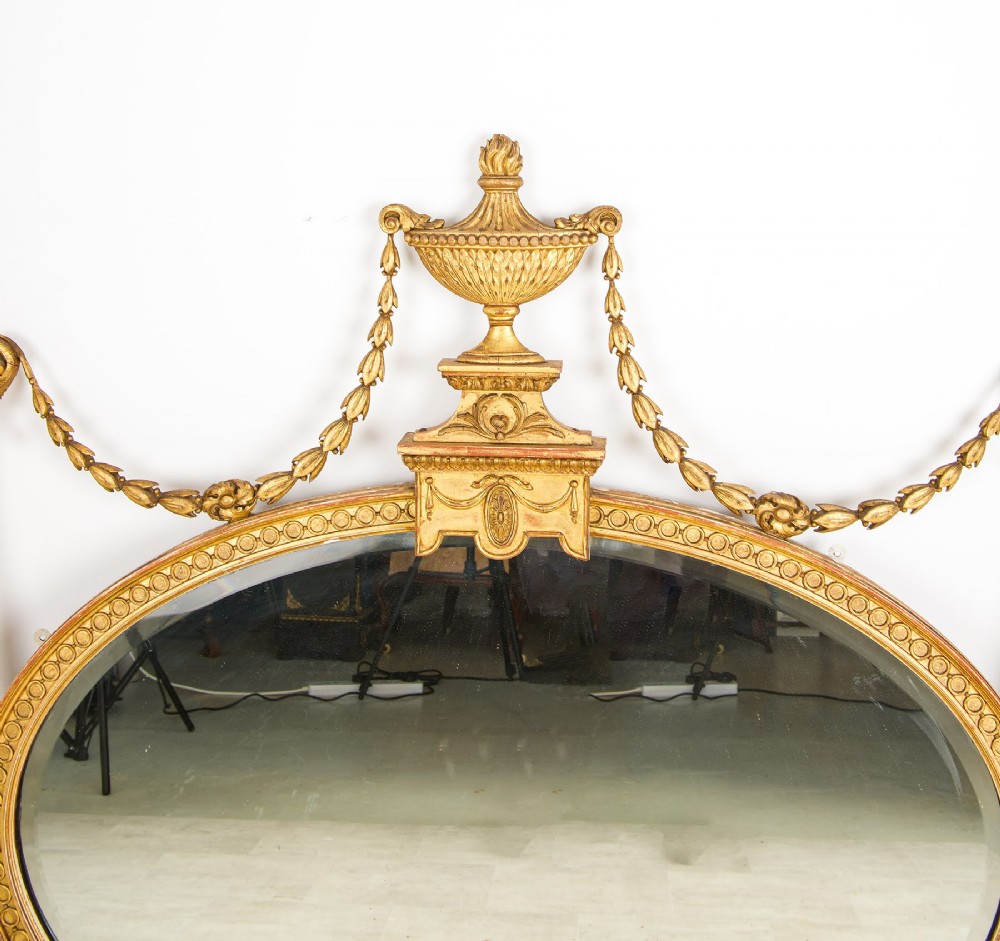 Antique Giltwood Oval Overmantel Mirror, Adams Style, circa 1880 View II