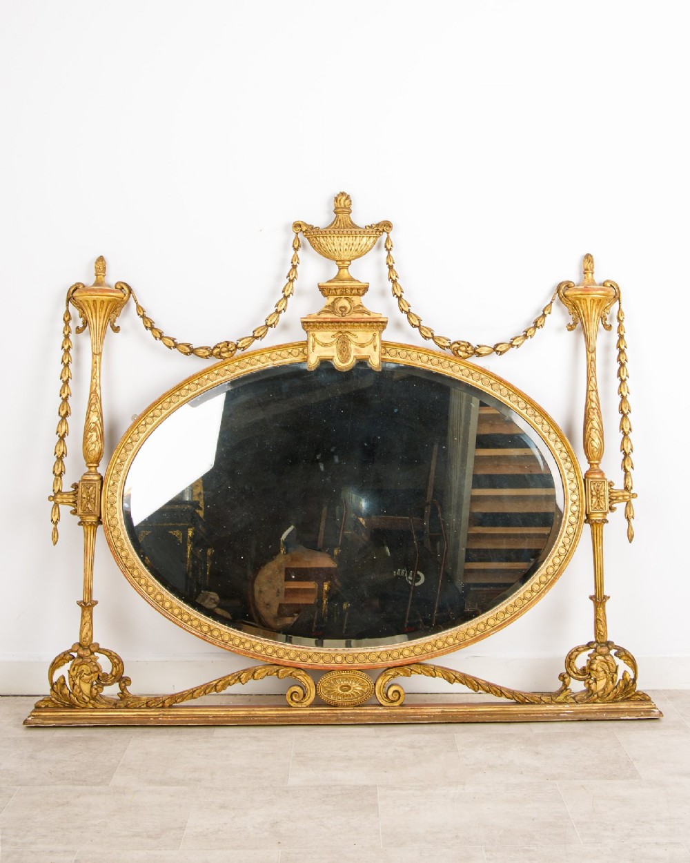 Antique Giltwood Oval Overmantel Mirror, Adams Style, circa 1880 View III