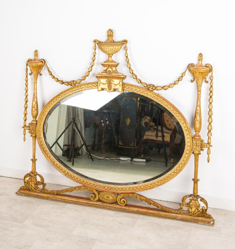 Antique Giltwood Oval Overmantel Mirror, Adams Style, circa 1880 View IV