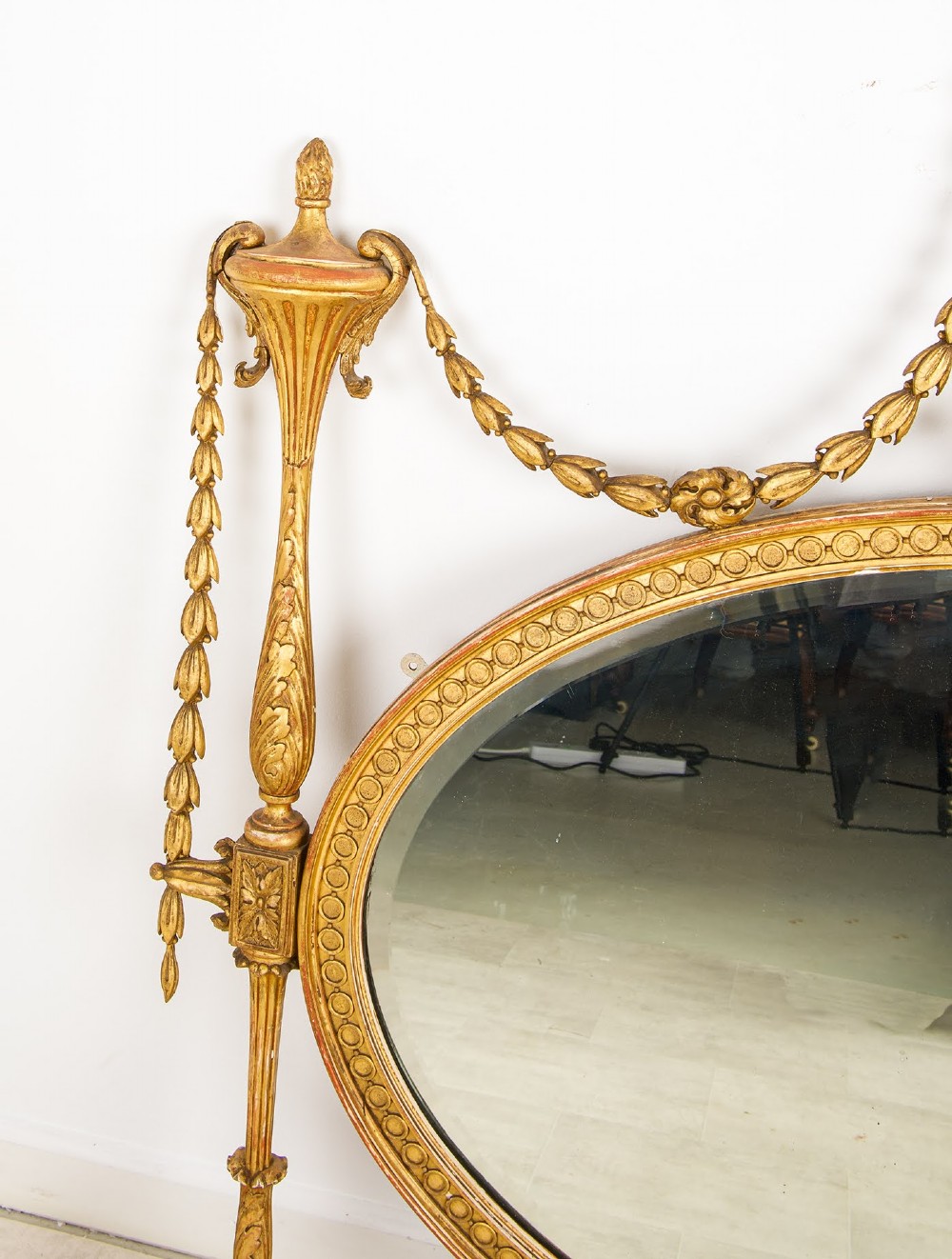 Antique Giltwood Oval Overmantel Mirror, Adams Style, circa 1880 View VI