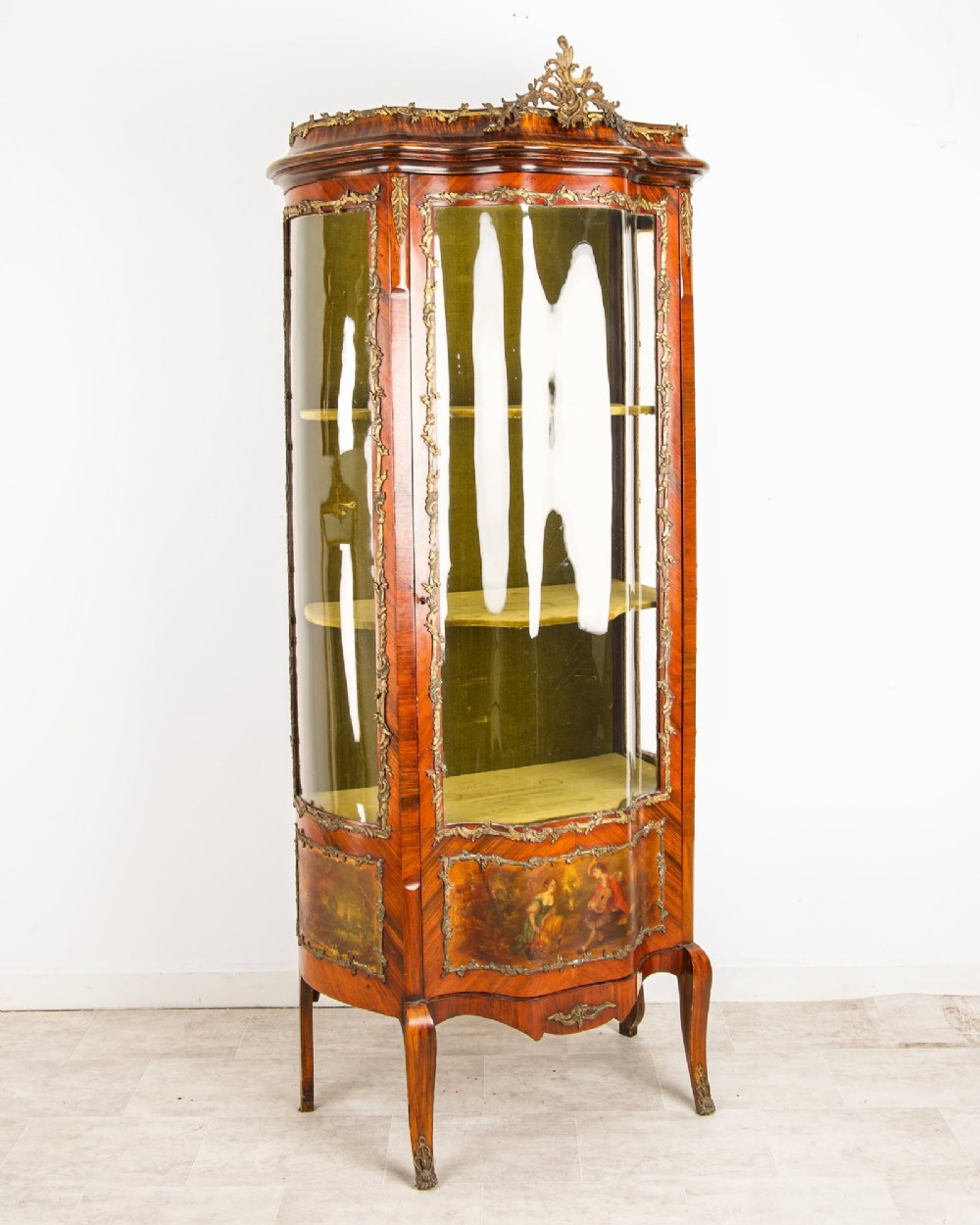 19th Century French Kingwood Vitrine Display Cabinet - Vernis Martin Panels, Ormolu Mounts & Curved Glass View III