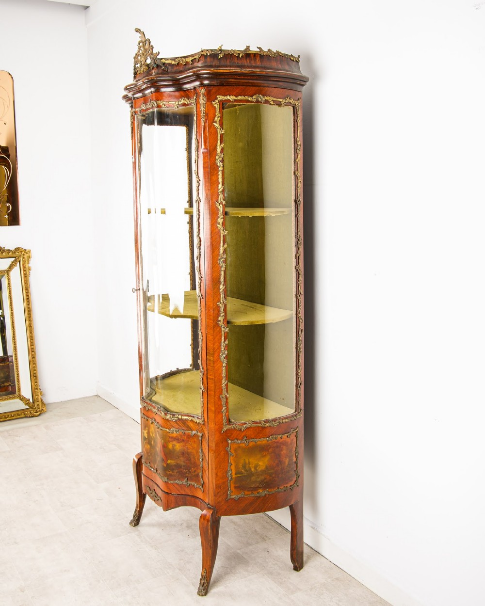 19th Century French Kingwood Vitrine Display Cabinet - Vernis Martin Panels, Ormolu Mounts & Curved Glass View V