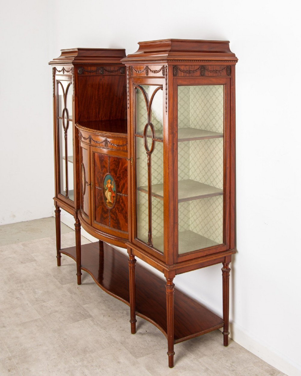Antique Edwardian Flamed Mahogany Display Cabinet Bookcase by T. Inglesant & Sons Leicester View V