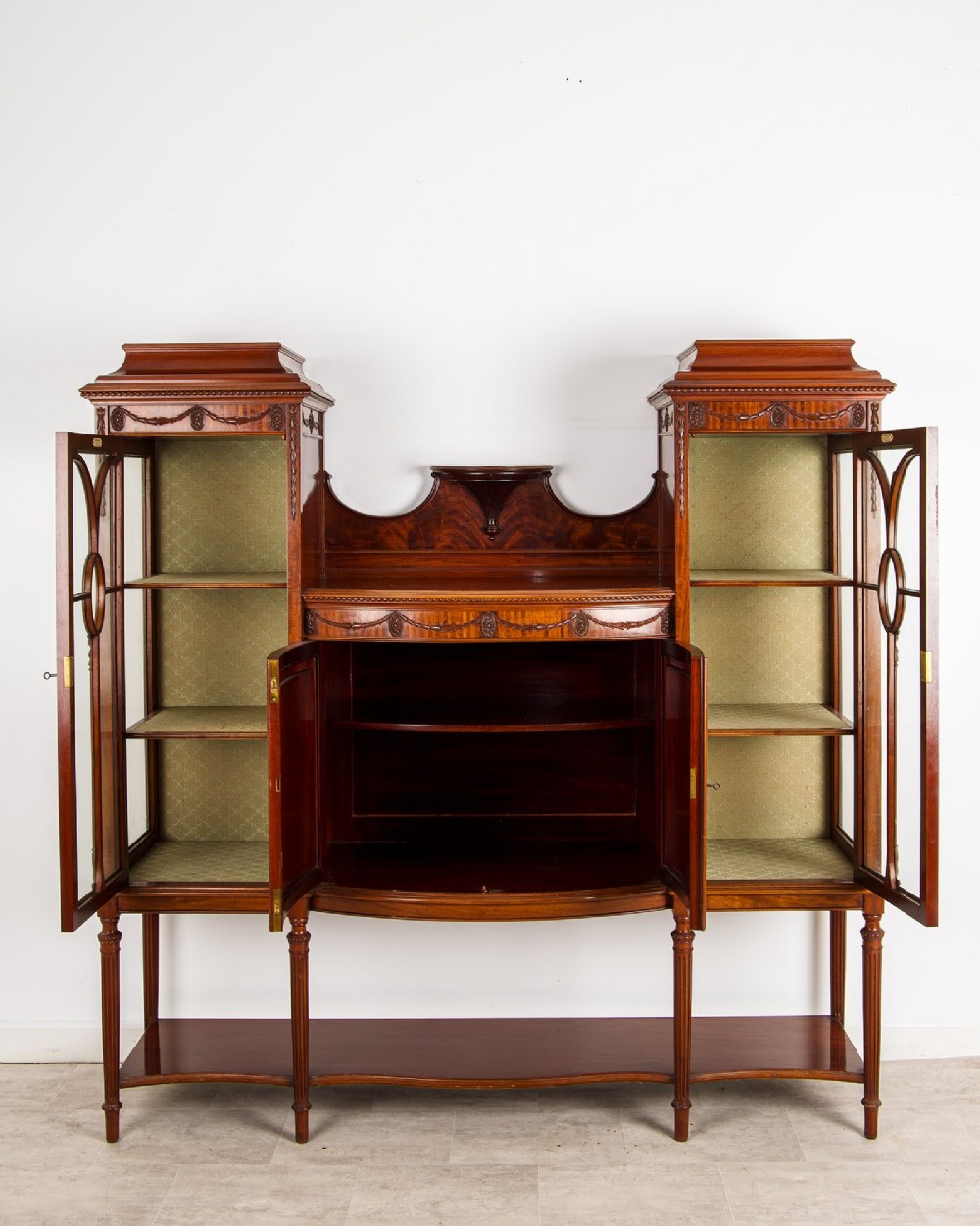 Antique Edwardian Flamed Mahogany Display Cabinet Bookcase by T. Inglesant & Sons Leicester View VI