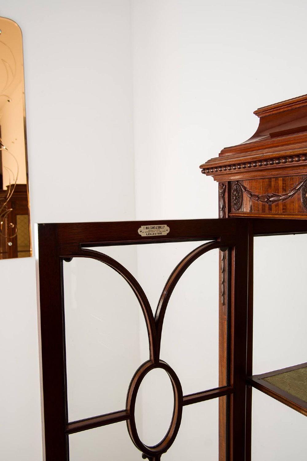 Antique Edwardian Flamed Mahogany Display Cabinet Bookcase by T. Inglesant & Sons Leicester View VII