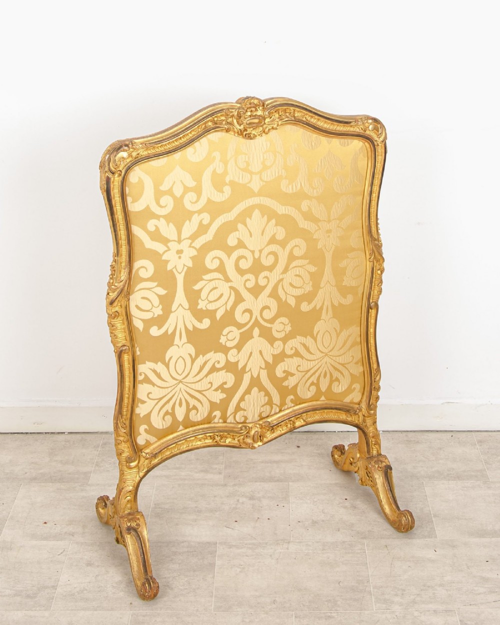 Antique French Carved Giltwood Fire Screen With Upholstered Panel View IV
