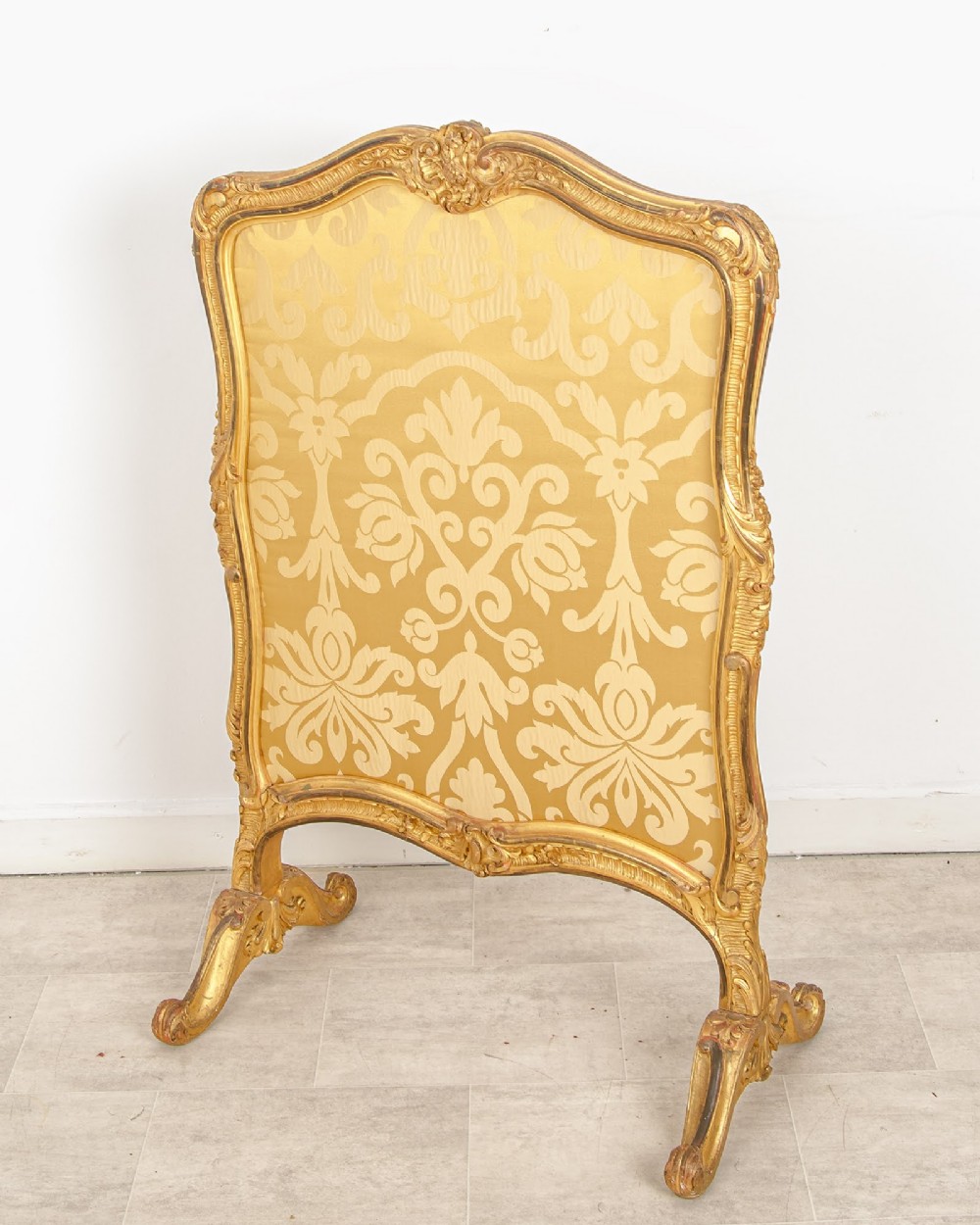 Antique French Carved Giltwood Fire Screen With Upholstered Panel View VI