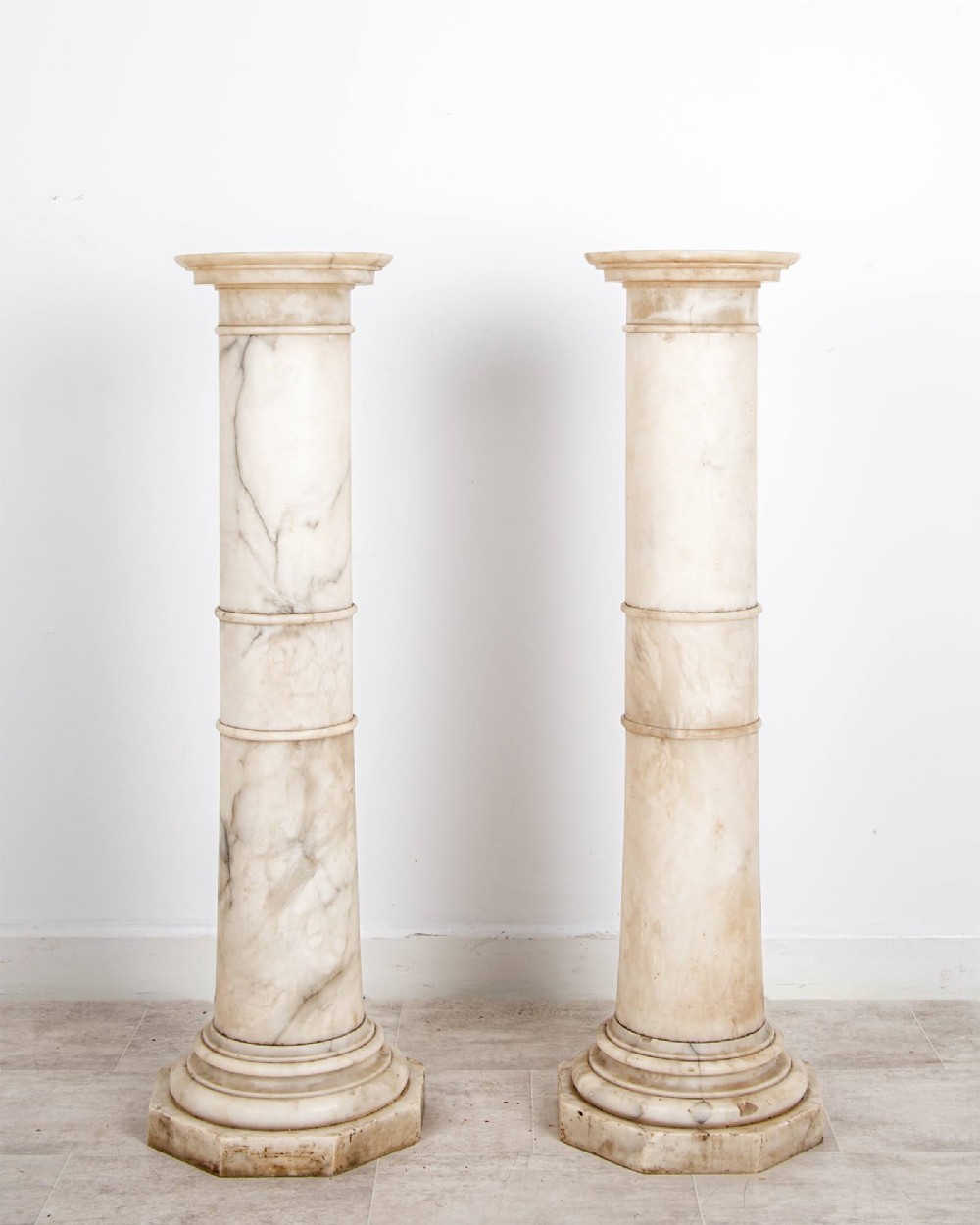Pair Of Antique Alabaster Pedestal Columns Display Stands View II