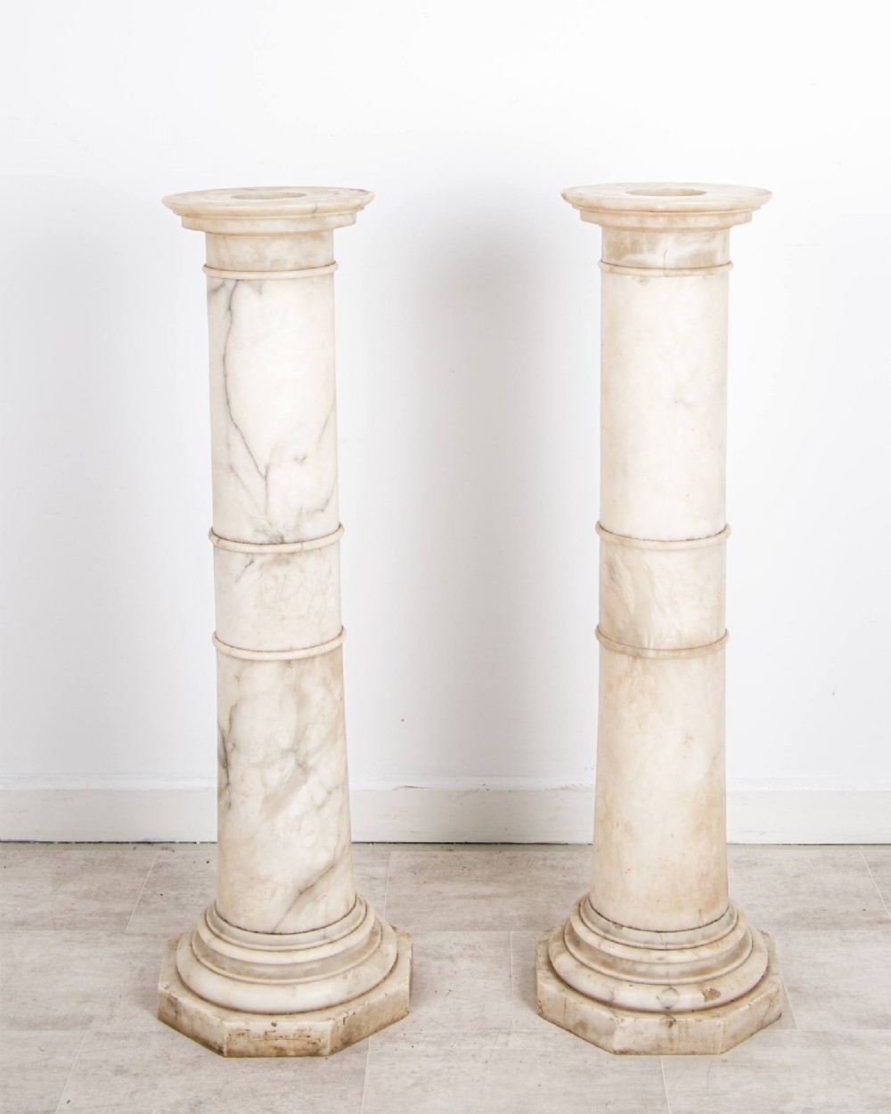 Pair Of Antique Alabaster Pedestal Columns Display Stands