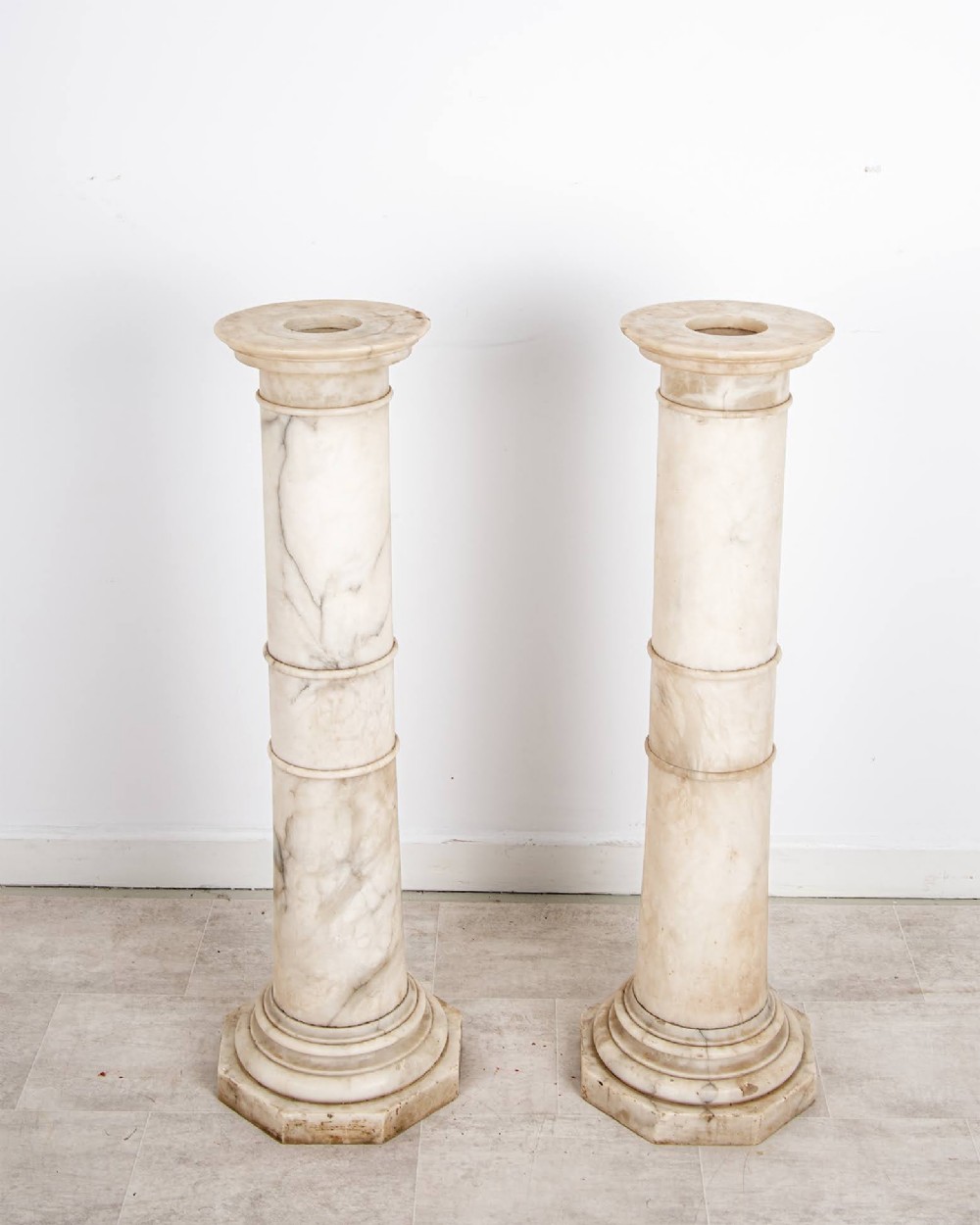 Pair Of Antique Alabaster Pedestal Columns Display Stands View III
