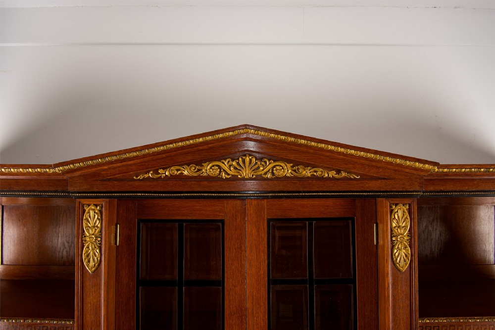 Antique Regency Revival Mahogany Breakfront Library Bookcase Cabinet With Carved Sphinx Supports View V