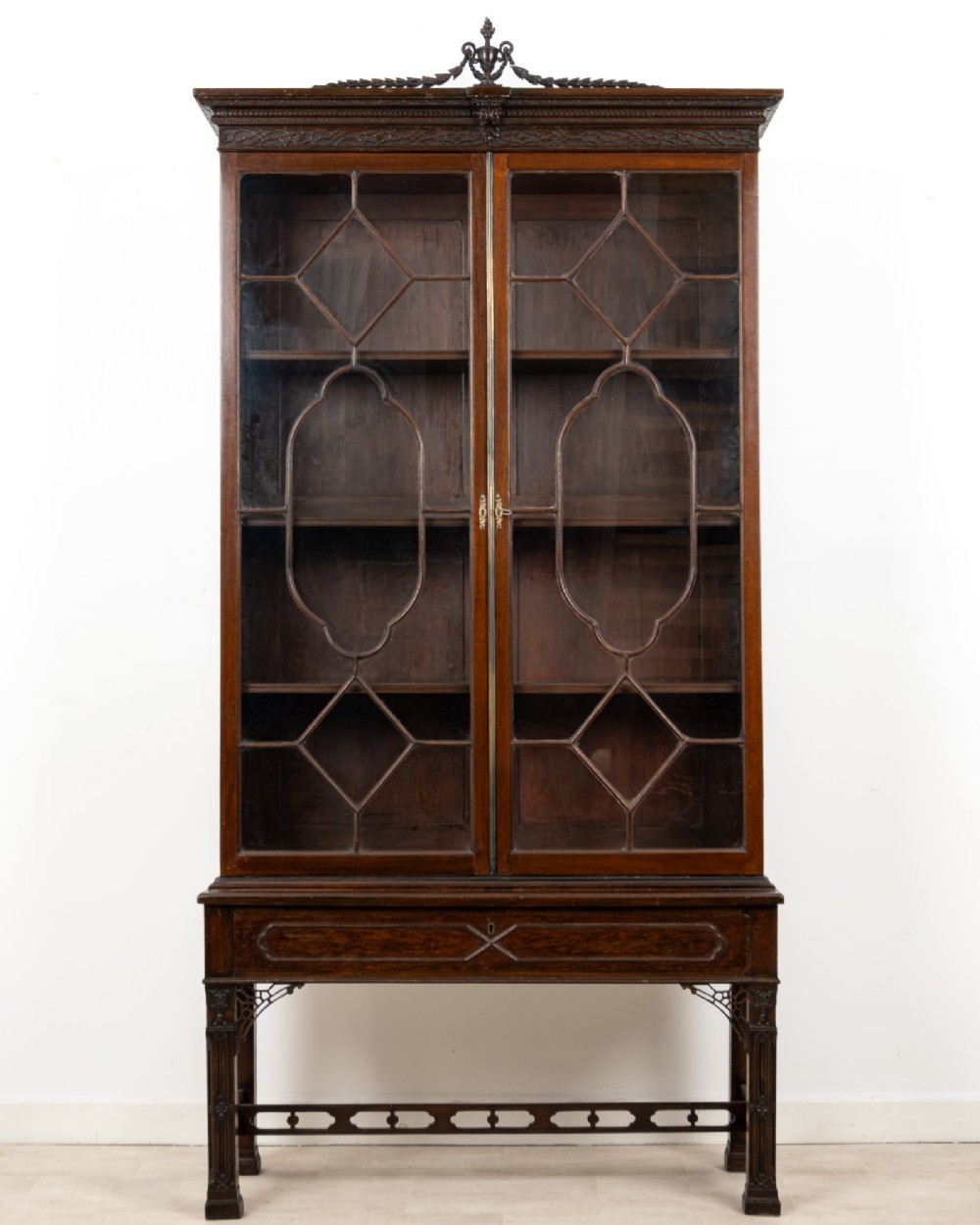 Antique Chippendale Revival Mahogany Astragal Glazed Bookcase Cabinet c.1900 View II
