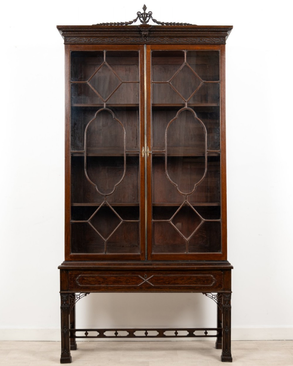 Antique Chippendale Revival Mahogany Astragal Glazed Bookcase Cabinet c.1900 View III