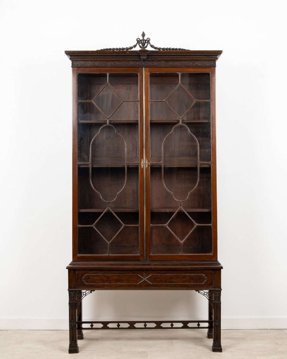 Antique Chippendale Revival Mahogany Astragal Glazed Bookcase Cabinet c.1900