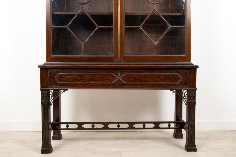 Antique Chippendale Revival Mahogany Astragal Glazed Bookcase Cabinet c.1900 View V