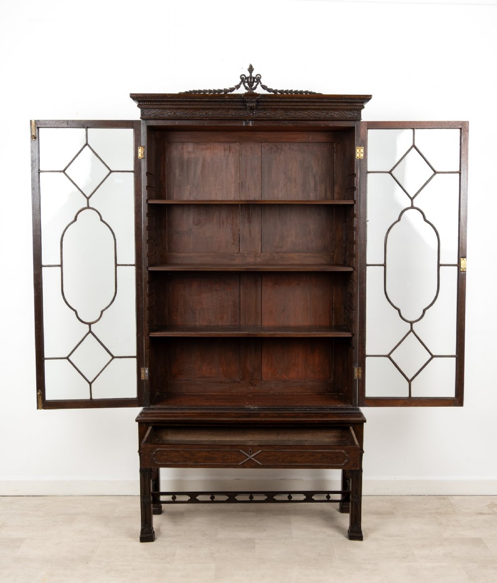 Antique Chippendale Revival Mahogany Astragal Glazed Bookcase Cabinet c.1900 View VI