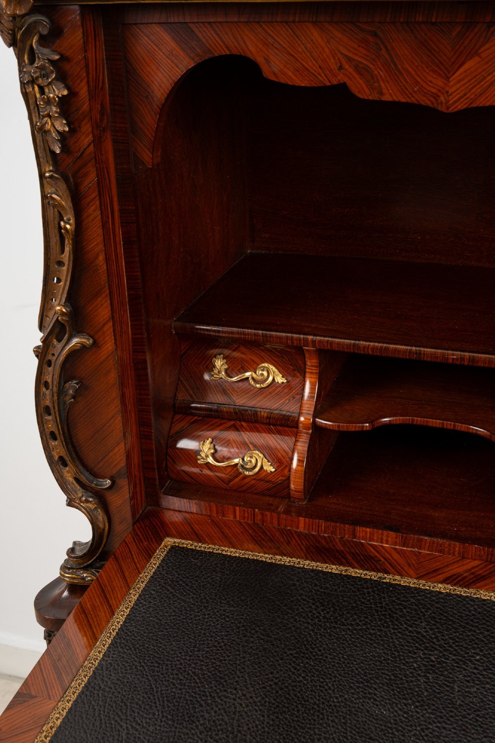 A French Louis XV style kingwood secretaire a abattant on cabriole legs, decorated with gilt bronze mounts and a hand-painted Vernis Martin scene on the fall-front flap. View XI