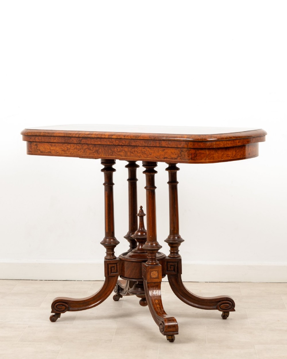 Antique Victorian Burr Walnut Fold Over Games Table c.1880 - Inlaid Card Table View II