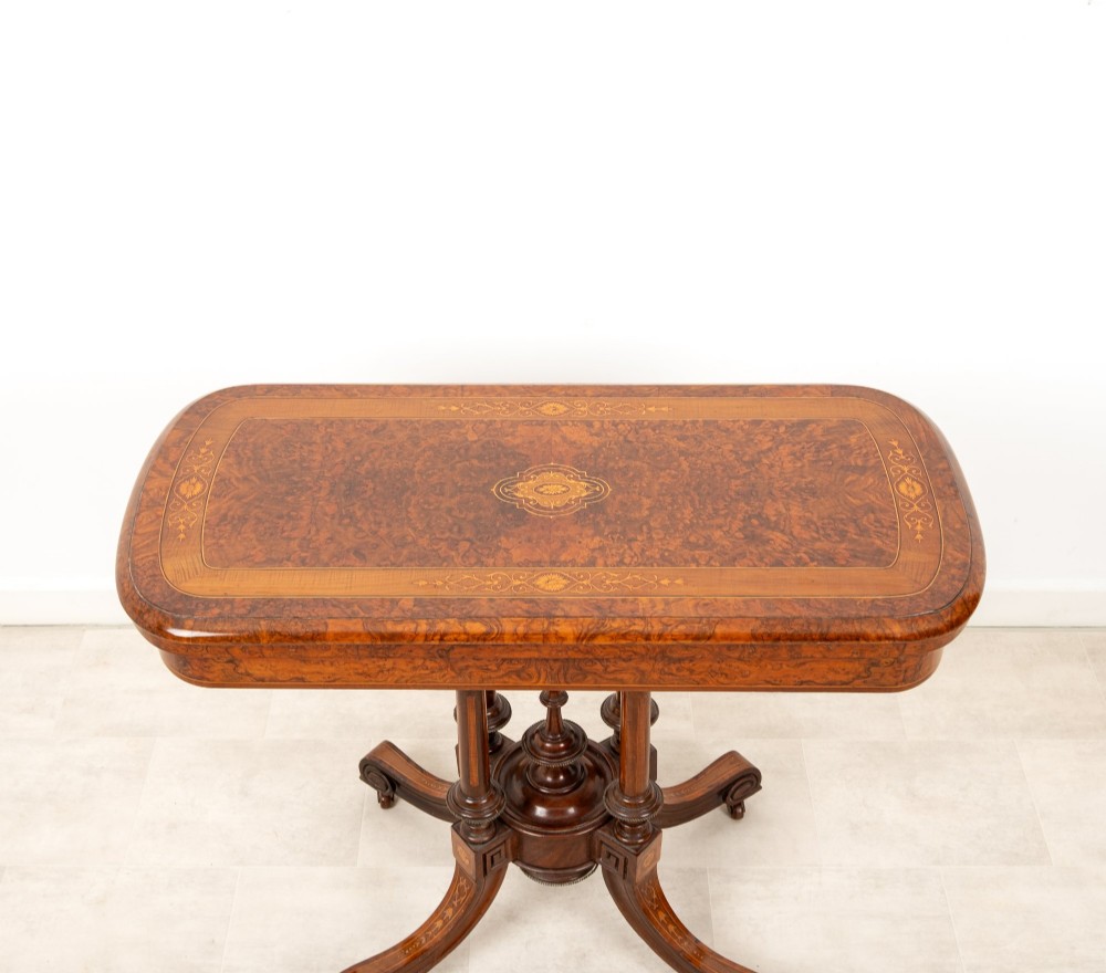 Antique Victorian Burr Walnut Fold Over Games Table c.1880 - Inlaid Card Table View III