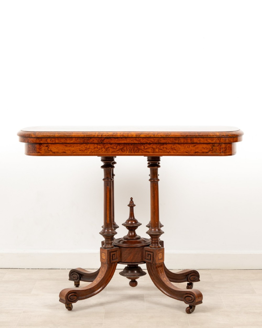 Antique Victorian Burr Walnut Fold Over Games Table c.1880 - Inlaid Card Table View IV