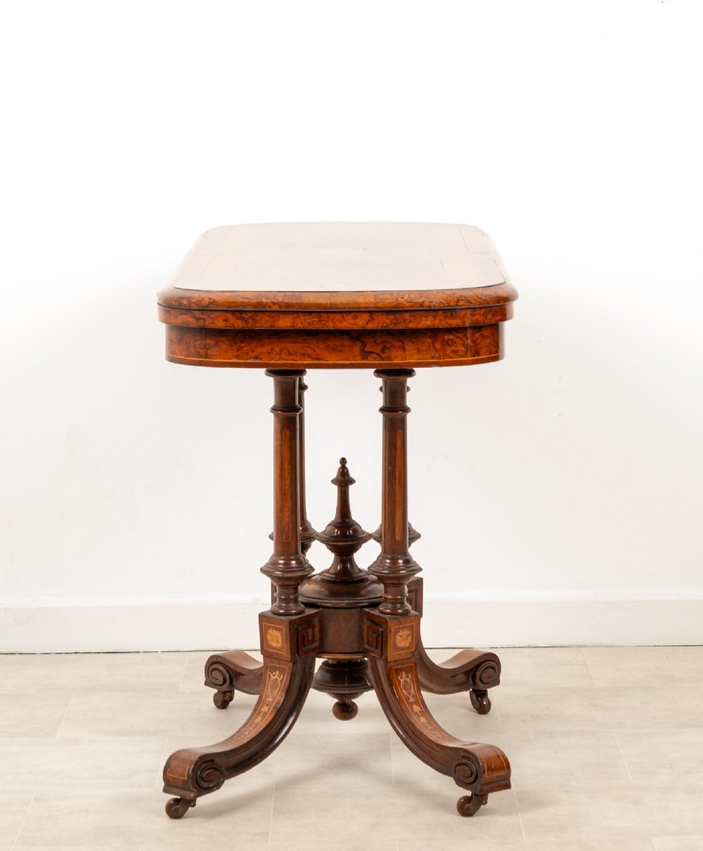 Antique Victorian Burr Walnut Fold Over Games Table c.1880 - Inlaid Card Table View V
