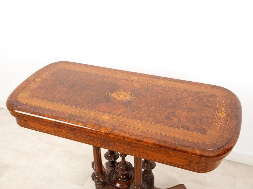 Antique Victorian Burr Walnut Fold Over Games Table c.1880 - Inlaid Card Table View VI