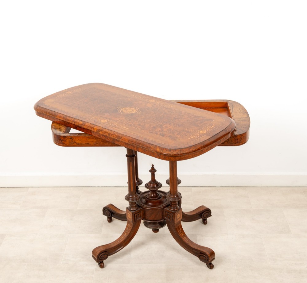 Antique Victorian Burr Walnut Fold Over Games Table c.1880 - Inlaid Card Table View VII